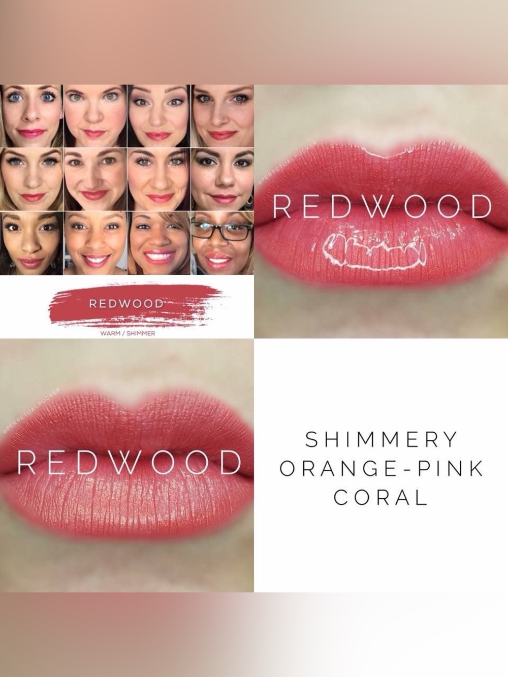LipSense Redwood Shimmery Orange-Pink Coral Lipstick